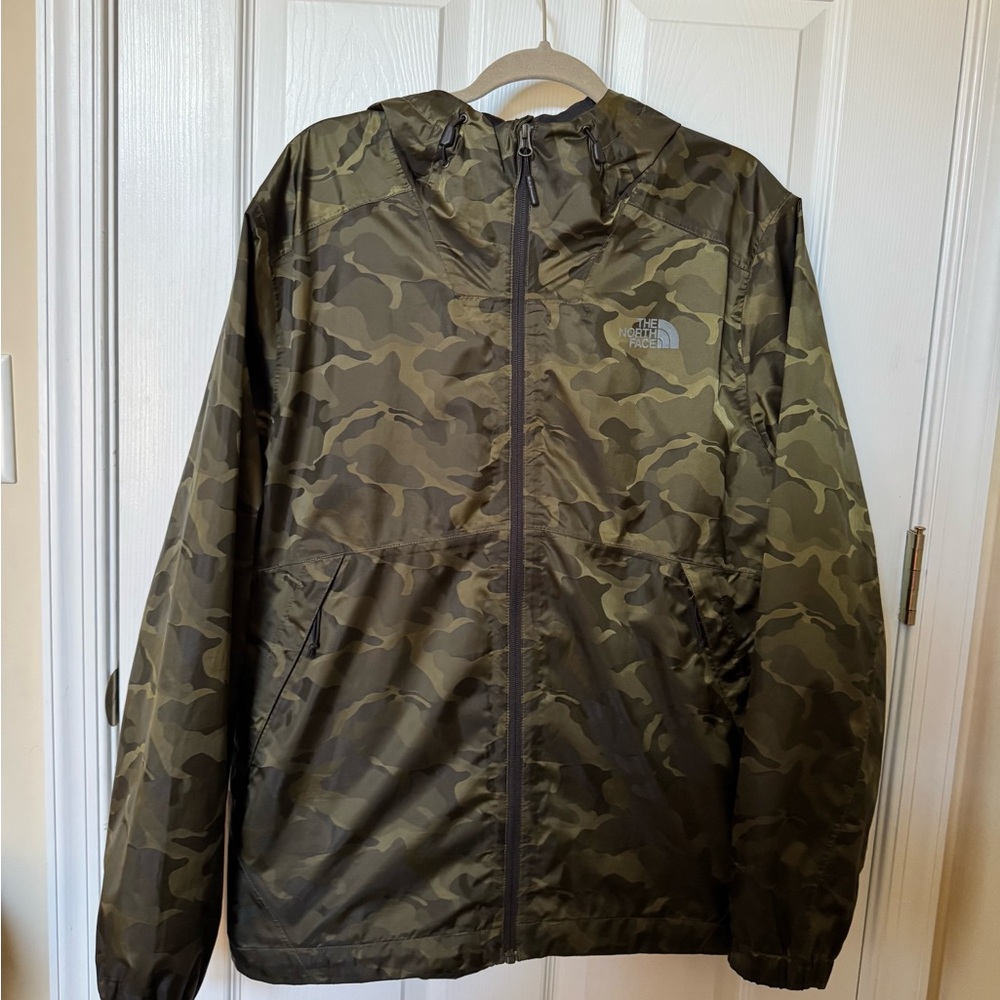 The North Face Men’s Olive Green Camo Windbreaker Jacket